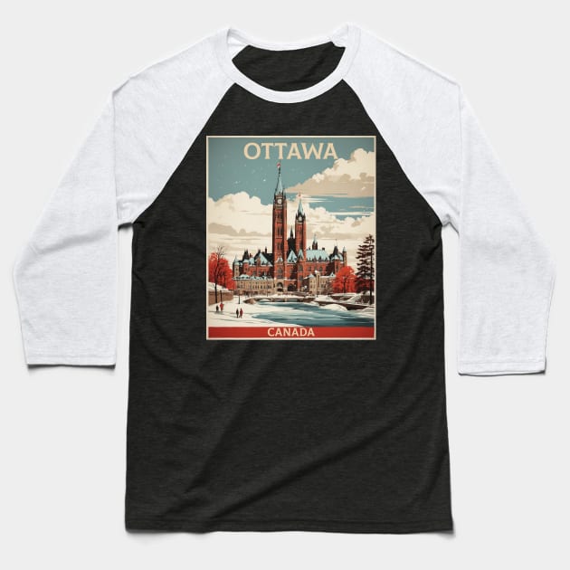 Ottawa Vintage Poster Tourism Baseball T-Shirt by TravelersGems